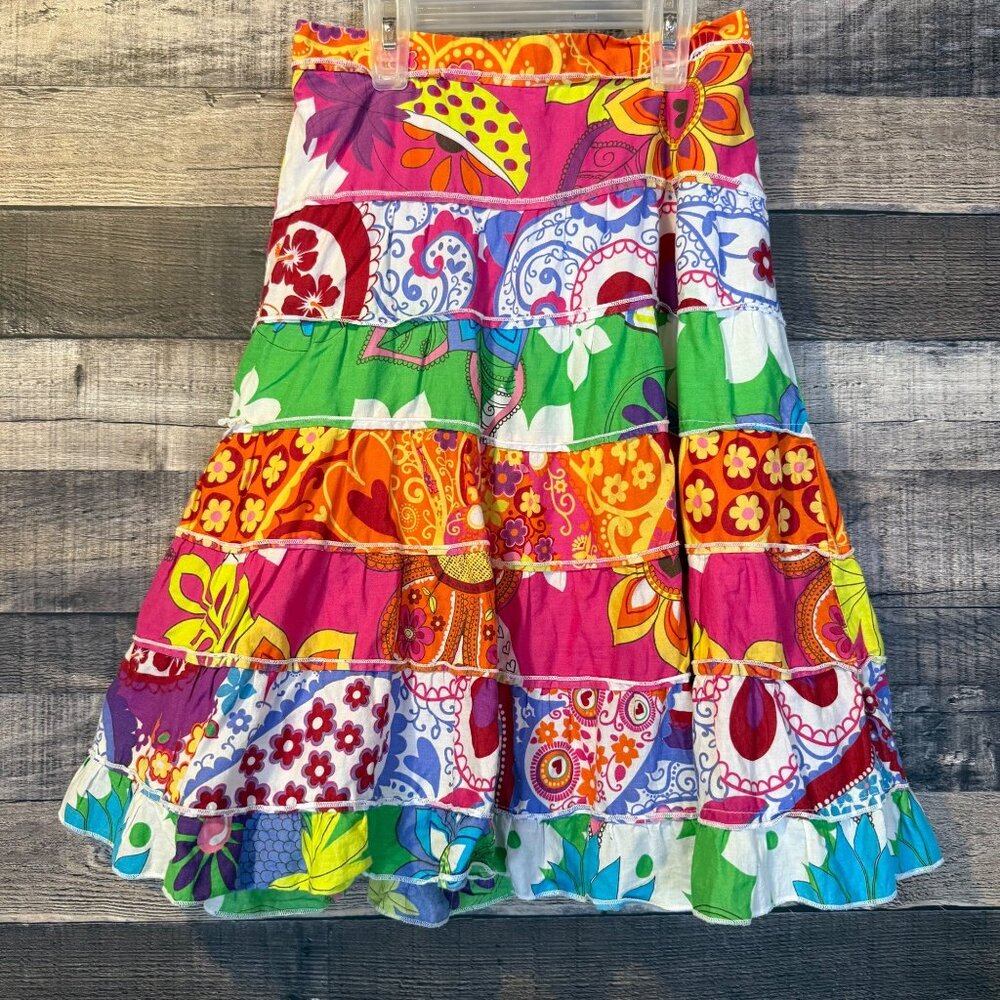 Vintage The Childrens Place‎ Girls Colorful Patchwork Tiered Skirt 8 Boho Unique
